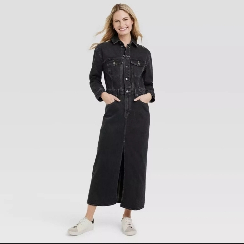 NWT Universal Thread Long Sleeve Black Wash Denim Maxi Dress Women's Size 0 - Picture 3 of 16